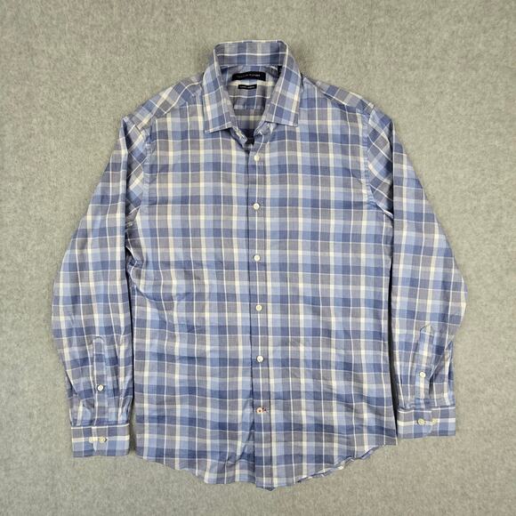 Tommy Hilfiger Shirt Mens Medium 15 1/2 32/33 Blue Plaid Long Sleeve Button Down - Picture 7 of 16
